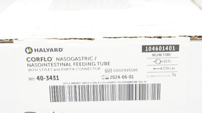 Halyard 40-3431 Corflo Nasogastric/Nasointestinal feeding Tube 10Fr - Box of 10